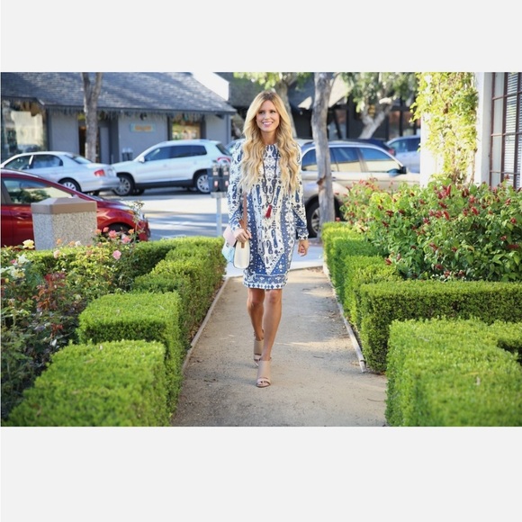 Tory Burch Navy and Cream Long Sleeve Dress - Picture 3 of 6